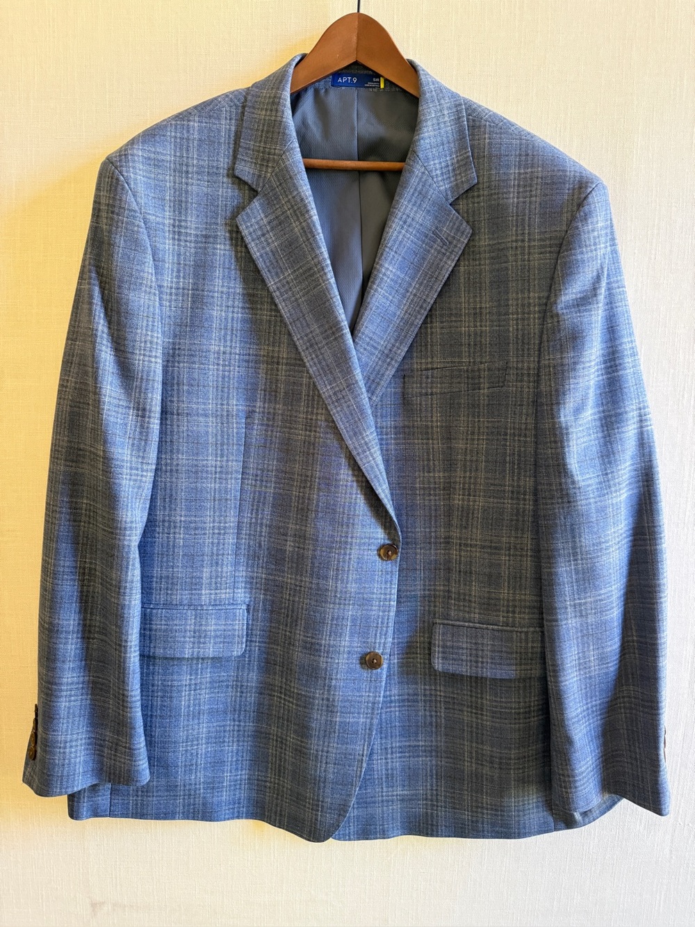 Apt. 9 Mens Blue Plaid Suit Blazer Jacket Size 52R Regular Fit 2-Button NWT-Like